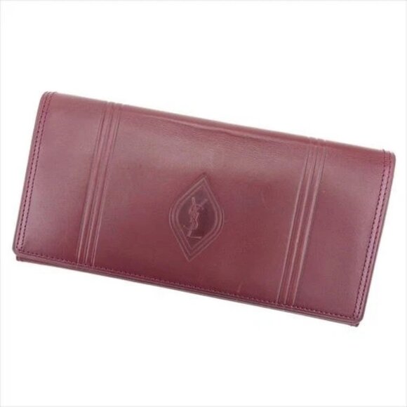 Saint Laurent Wallet Purse Red leather Woman Authentic Used D2028